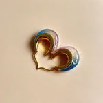 Ombré resin U-shaped hoop earrings, gold-tone with orange, blue, and purple gradient