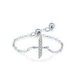 Sterling silver adjustable chain bracelet with vertical Arabic letter charm in clear stones