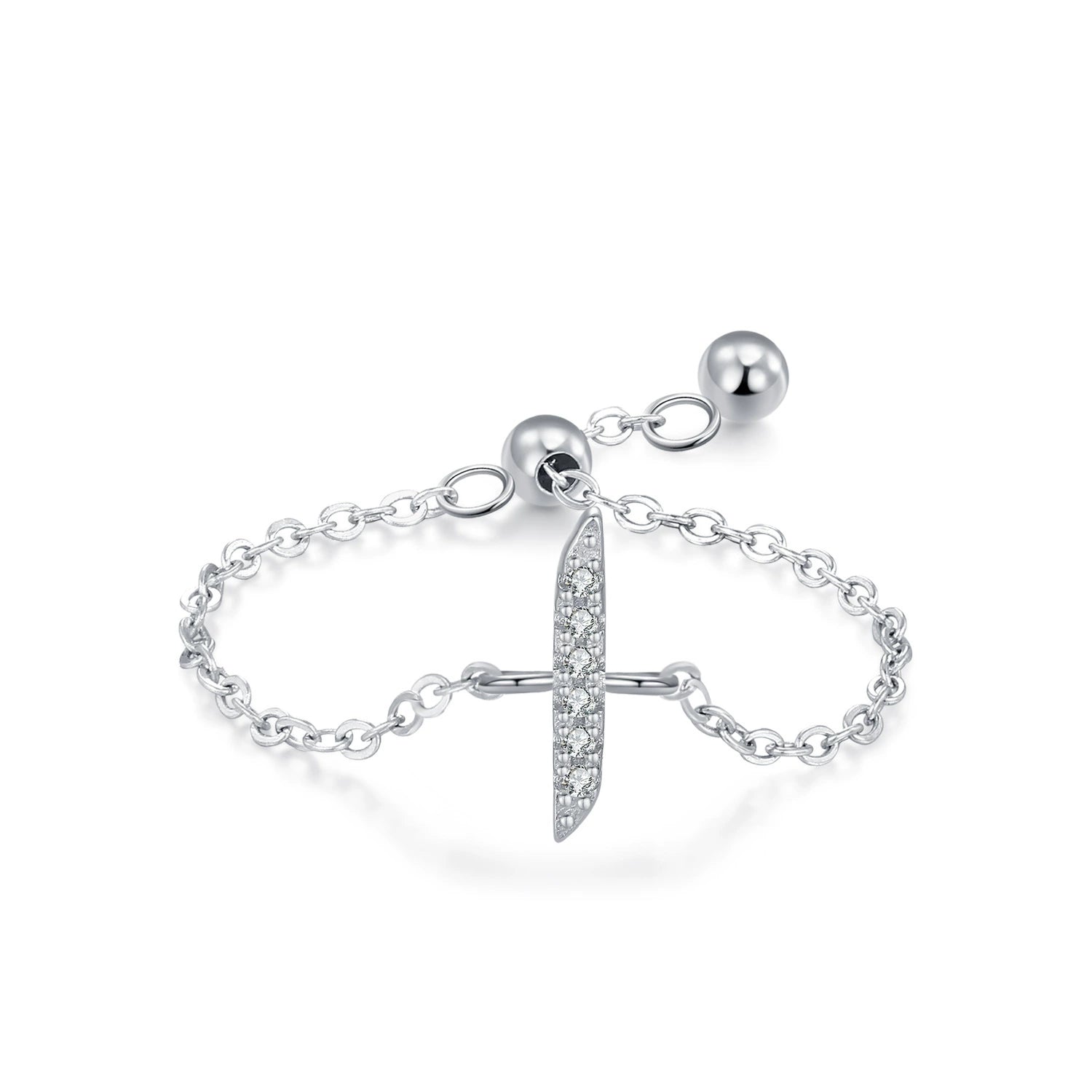 Sterling silver adjustable chain bracelet with vertical Arabic letter charm in clear stones