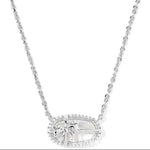 Elisa bow pendant necklace with clear/white center, silver chain and pavé border