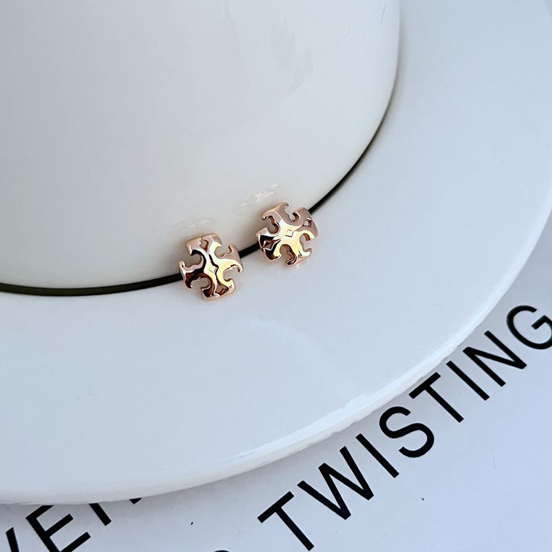 Sweet Petite logo metal stud earrings, rose-gold tone, small geometric design
