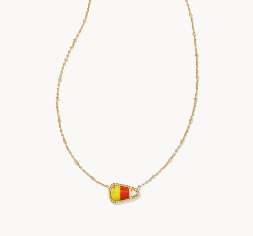 Gold necklace with candy corn color teardrop charm pendant