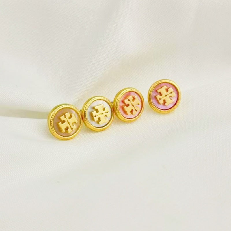 Tory Burch Shell Round Stud Earrings
