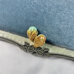 Mint green ice-cream stud earring with gold-tone back post and ornate filigree