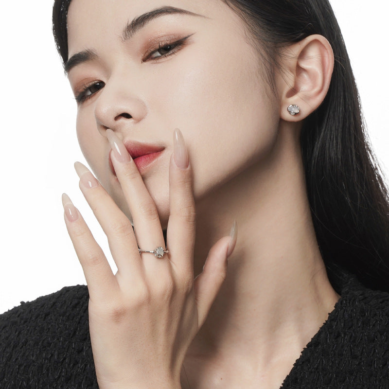 Melted Metal Tulip Ring with Moonstone

