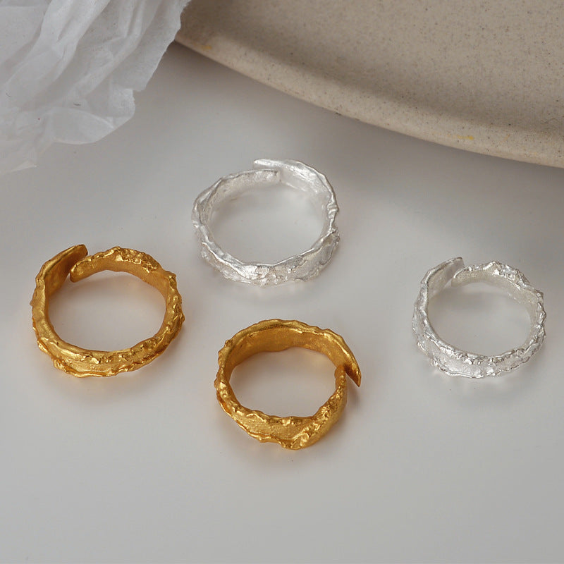 Crater-Textured Adjustable Open Rings

