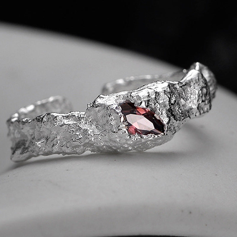Rough Silver Band with a Ruby Accent

