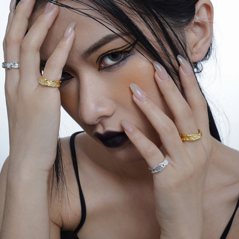 Artisanal Gold and Silver Raw-Edge Rings

