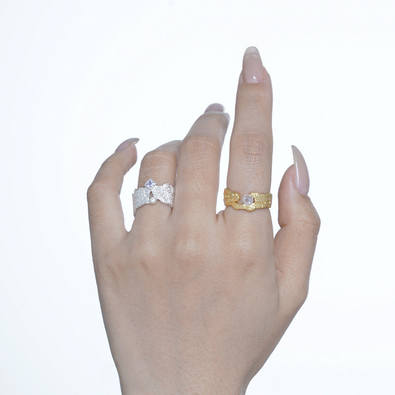 Artisanal Gold and Silver Rings with Lavender Crystal

