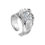 Chic Wide-Band Silver Ring with a Central Crystal

