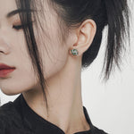 Modernist Square Green Crystal Studs

