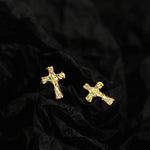Rustic Silver Cross Studs with Accent Gems

