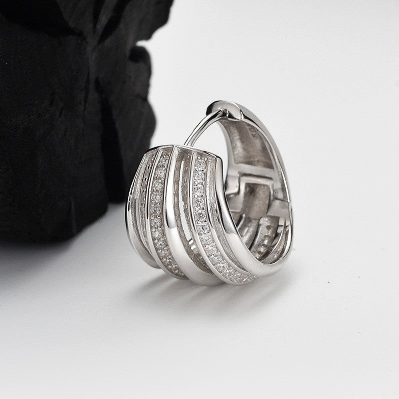 Elegant Multi-Line Pave Hoop Earrings

