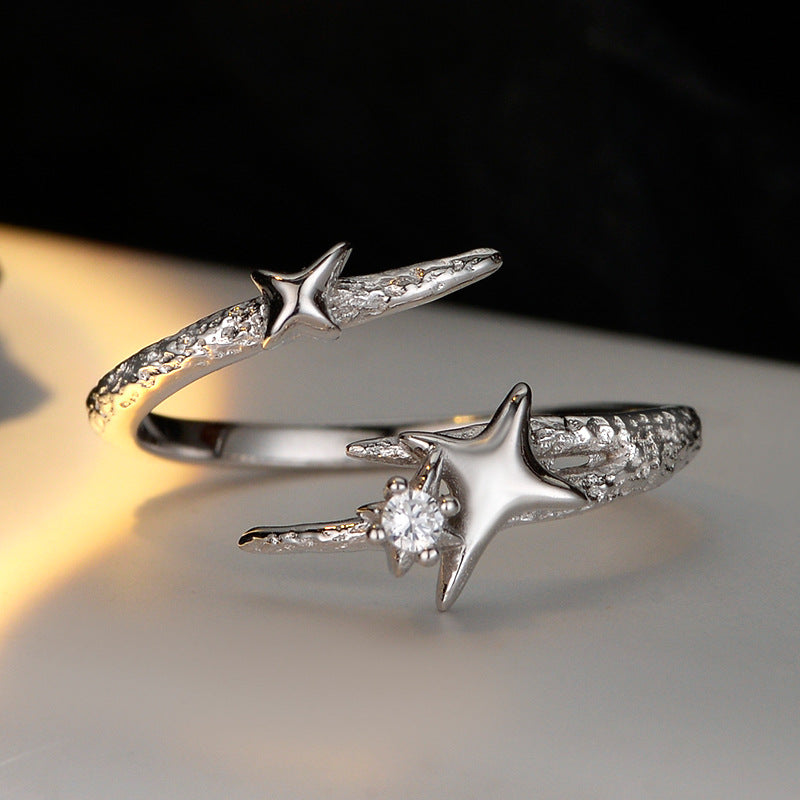 Two-Star Statement Open Ring

