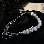 Contemporary Pearl and Silver Link Chain Bracelet

