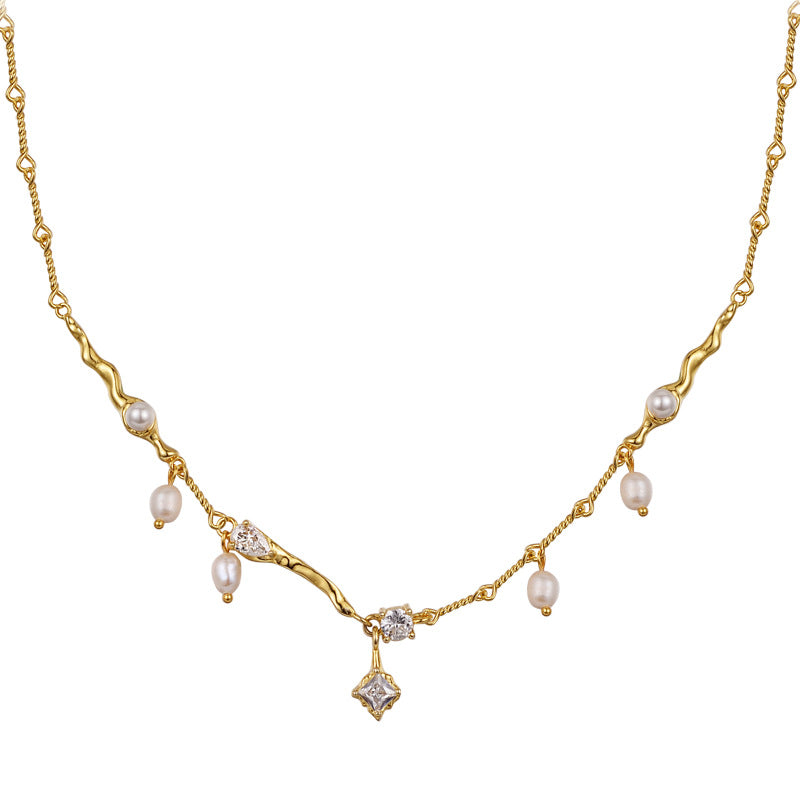 Organic Wave Design Necklace with Freshwater Pearls

