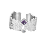 Crater-Textured Adjustable Rings with Purple Gem

