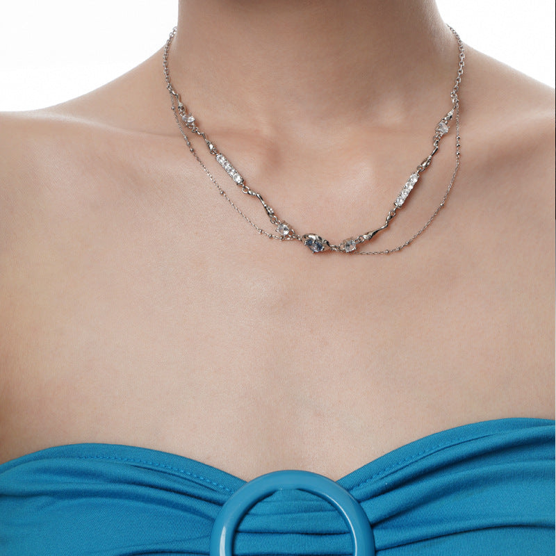 Modern Abstract Layered Necklace with a Central Oval Stone

