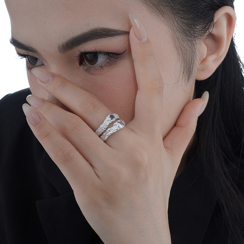 Cratered Silver with Ruby Drop

