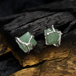 Rustic Silver Studs with Polished Green Stone


