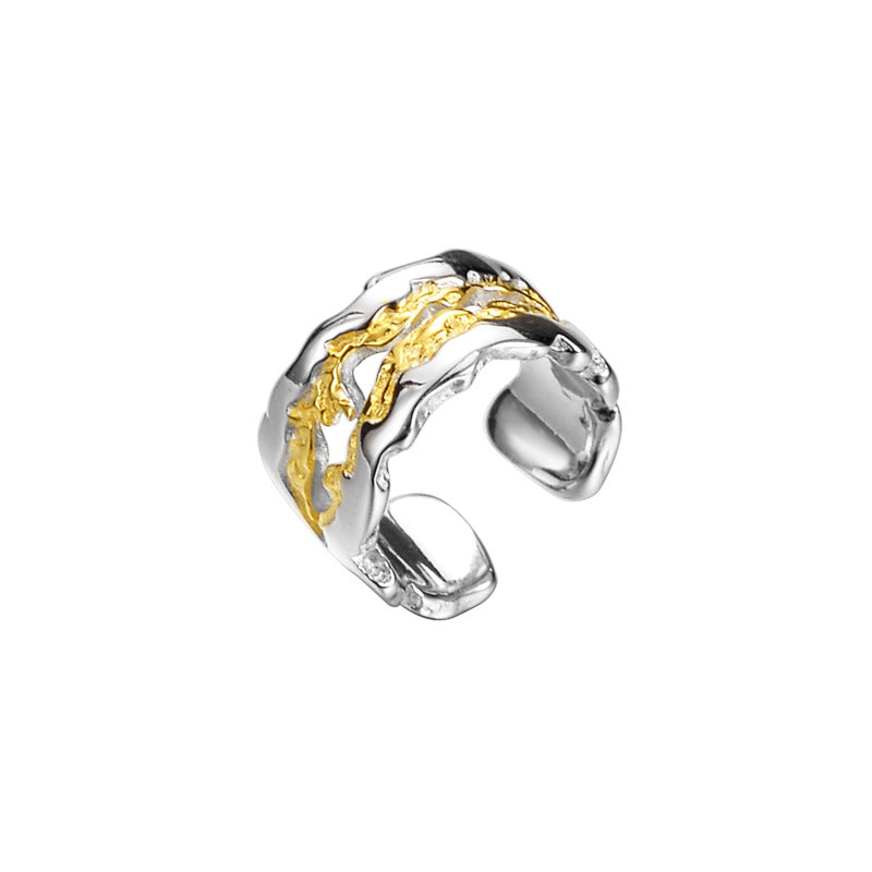 Organic Form Open-Hoop Earring with Gold Inlay

