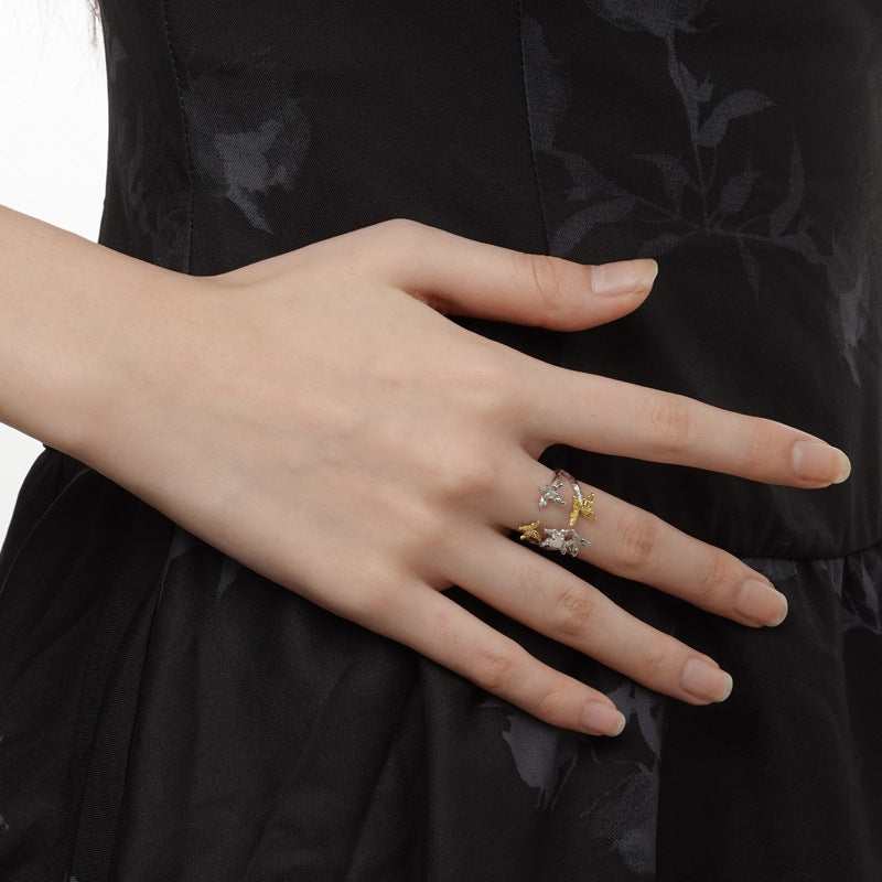 Openwork Butterfly and Branch Adjustable Ring

