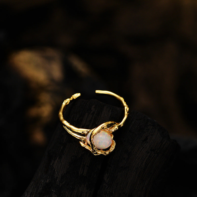 Artistic Double-Band Opal Ring


