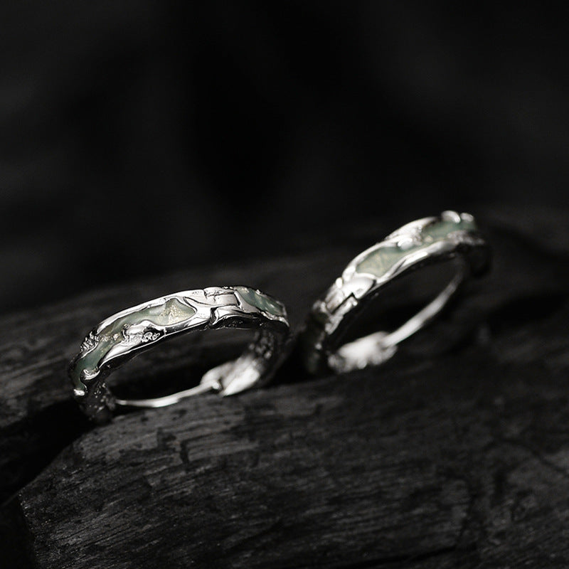 Contemporary Green and Silver Huggie Earrings

