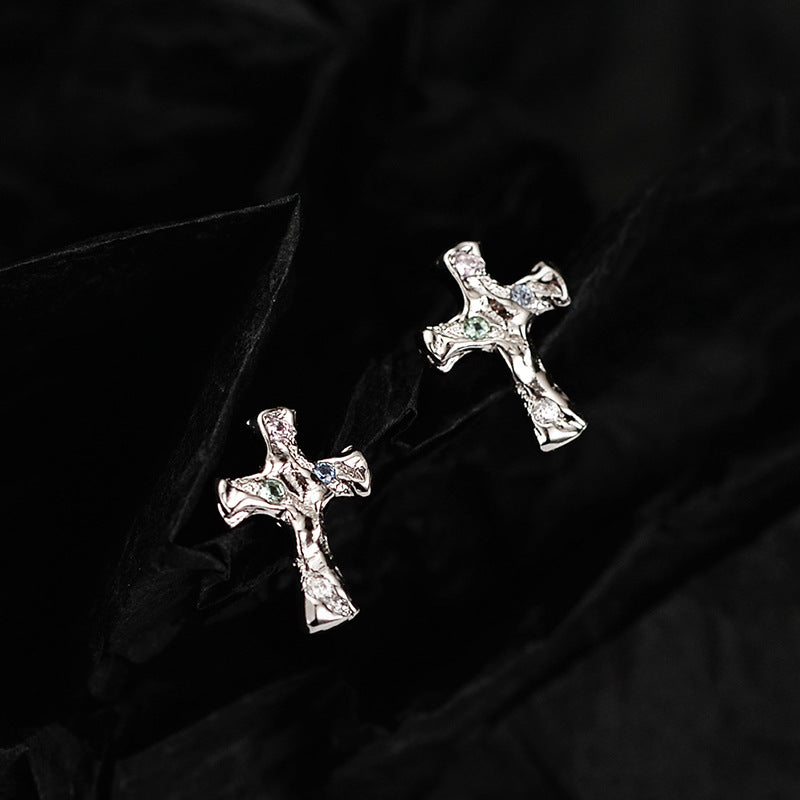 Distressed Silver Cross Earrings


