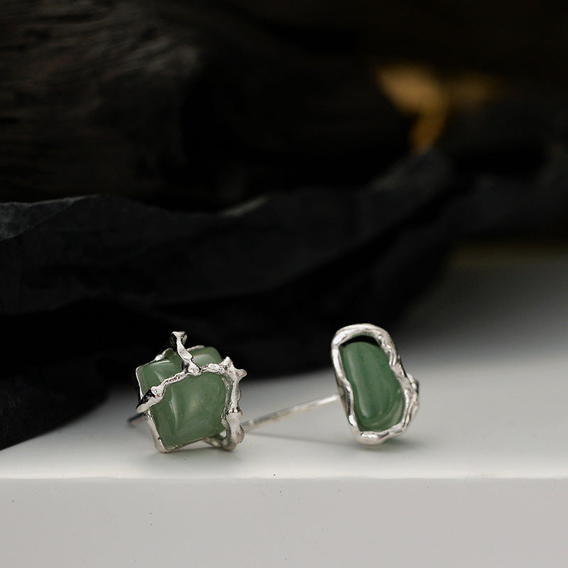 Irregular Raw Metal Studs with Square Stone

