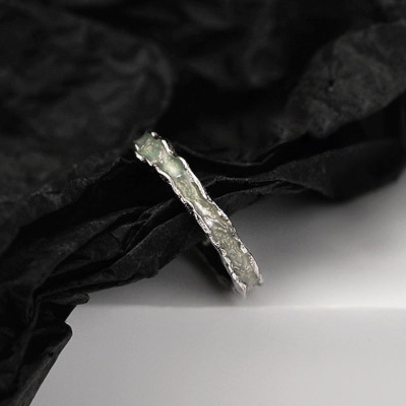 Lightly Antiqued Silver Hoops with a Glaze-Like Green Stripe

