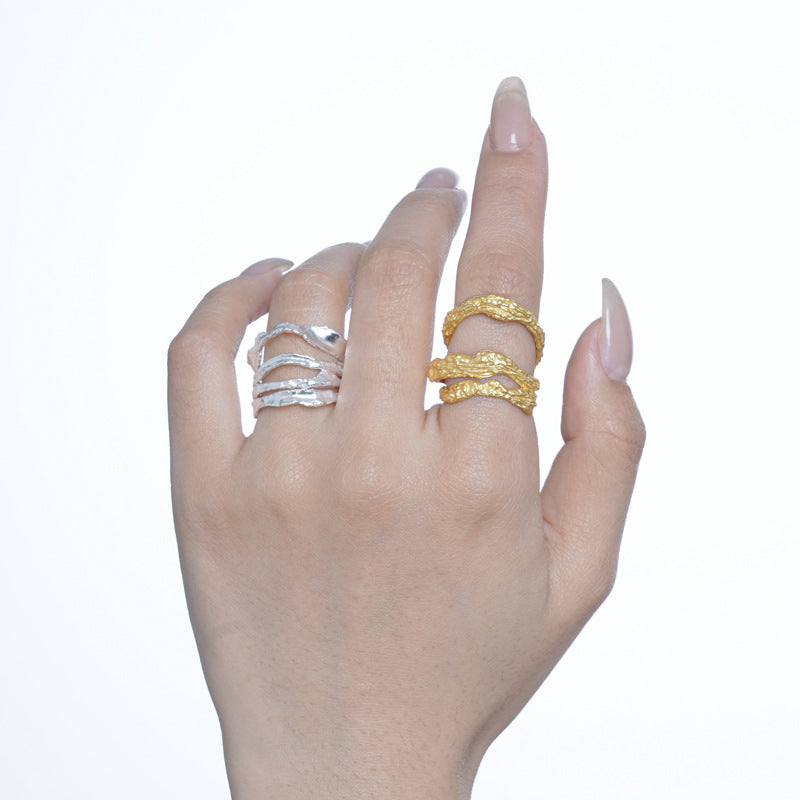 Liquid Silver Effect Statement Ring

