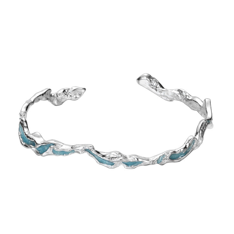 Organic Wave Bangle with Blue Accents

