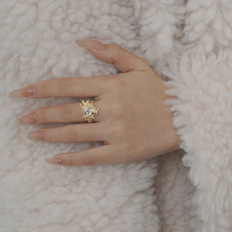Textured Gold Starburst Statement Ring

