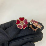 Mother-of-pearl five-heart stud earring with butterfly back, red hearts on gold tone