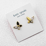 Kate Spade butterfly stud earrings, goldtone with clear crystal and black accents