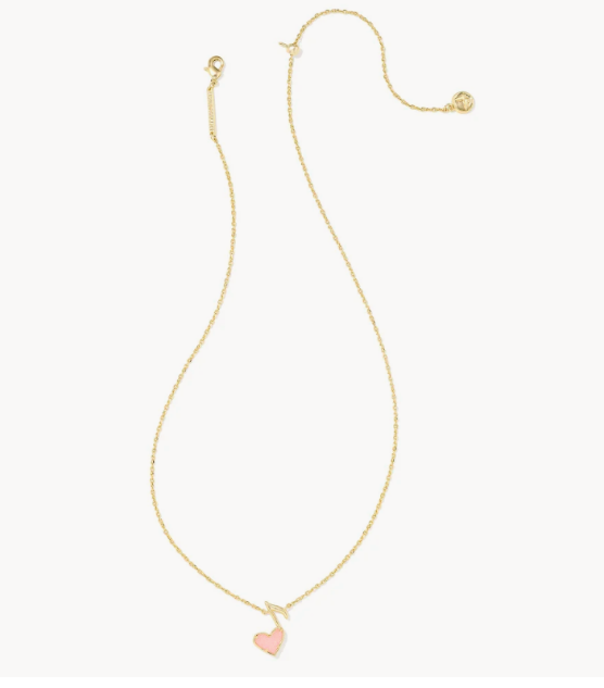 Heart pendant necklace with music note charm, gold-tone chain, pink heart
