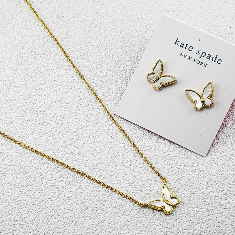 Kate Spade Natural Mother-of-Pearl Butterfly Necklace Earrings