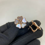Mother-of-pearl five-heart stud earring with butterfly back, white hearts on gold tone