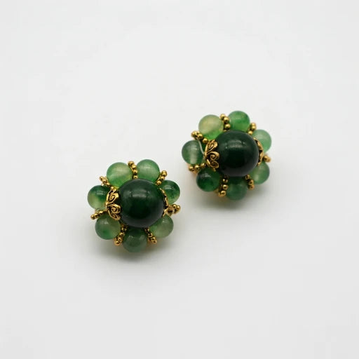 Vintage Green Coioured Glaze Bead Necklace and Earring Set
