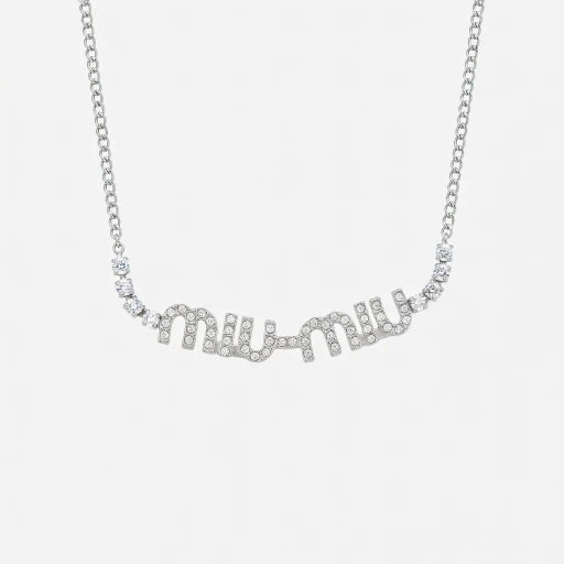 Silver-tone rhinestone letter necklace with Sweet pendant on chain