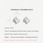 Irregular freshwater pearl stud earrings with matte silver finish, pair shown