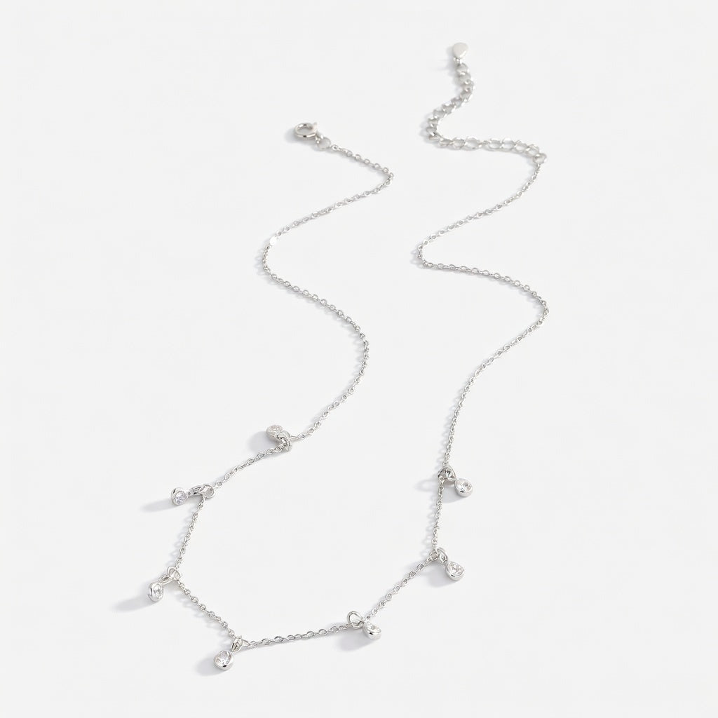 Silver teardrop zircon pendant necklace with small dangling teardrop charms