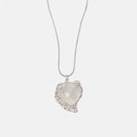 925 sterling silver snake chain necklace with heart-shaped agate pendant in ornate frame