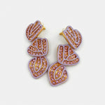 Purple enamel leaf pendant earrings with gold-tone heart leaf designs