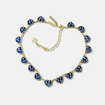 Heart rhinestone necklace, blue heart pendants on gold-tone chain