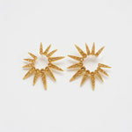 Gold-tone starburst earrings with clear stones, two round sunburst clusters