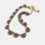 Heart rhinestone necklace, purple heart pendants on gold-tone chain