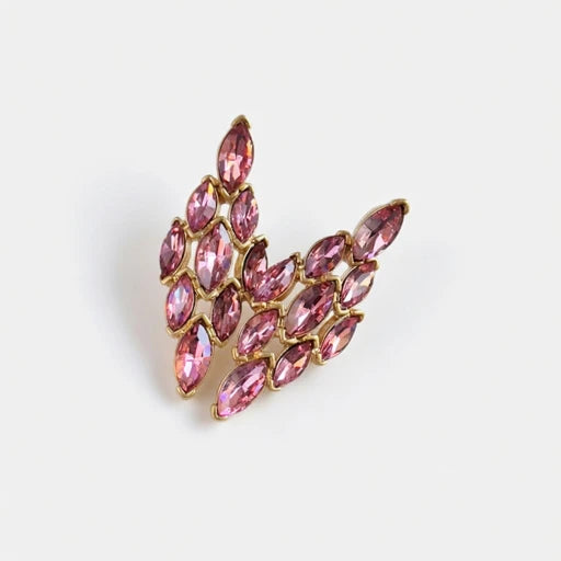 Rhinestone earrings with rose-pink marquise stones and gold-tone setting