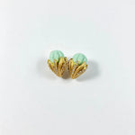 Ice cream enamel stud earrings, gold-tone hearts with mint green striped scoops